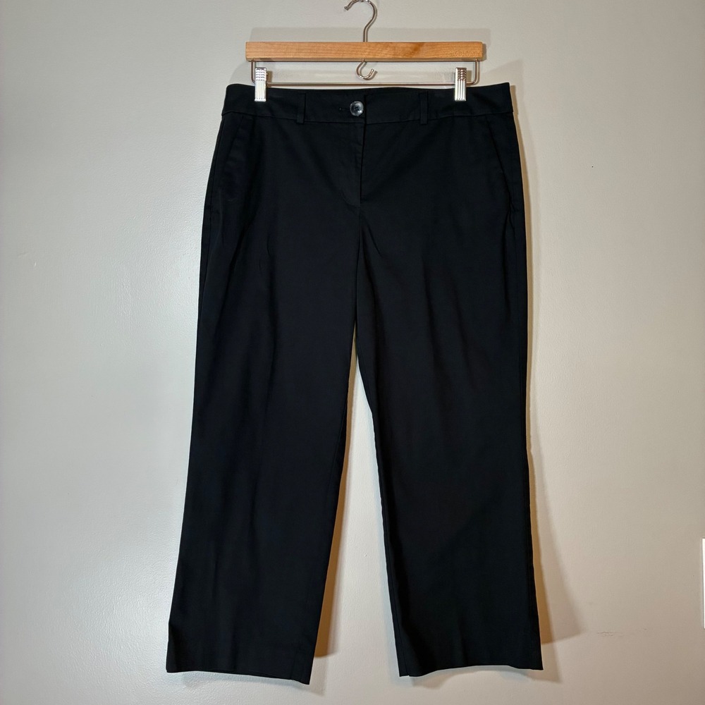 Ann Taylor Factory Black Straight Leg Cropped Trousers Size 10 Stretch Cotton